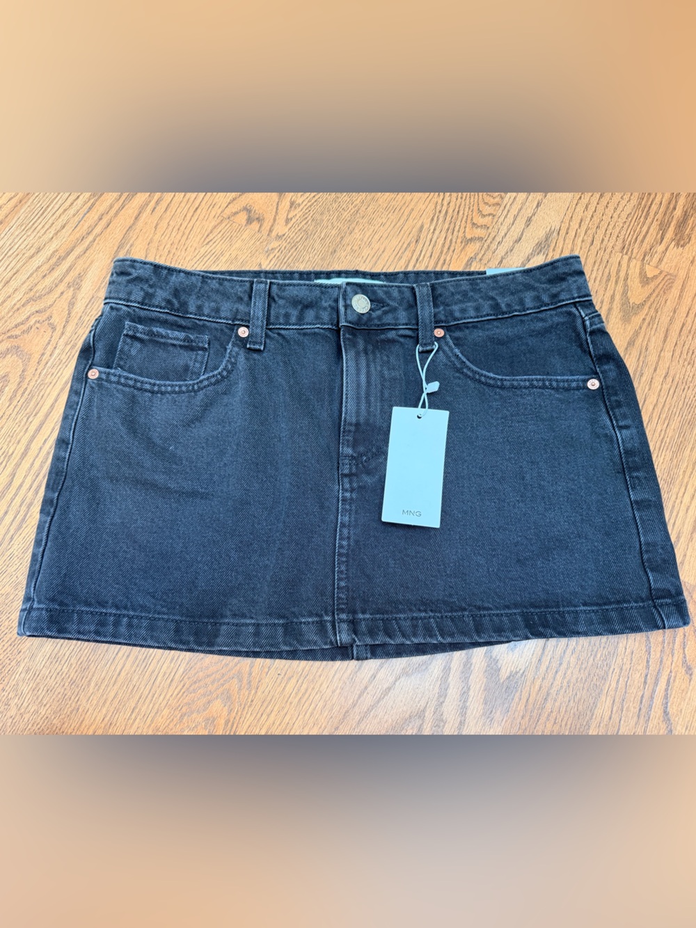 NWT Mango Black Denim Mini Skirt with Front Pockets small